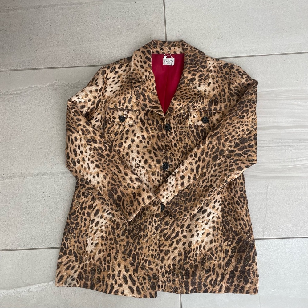 Chico's Brown Leopard Print Teddy Jacket